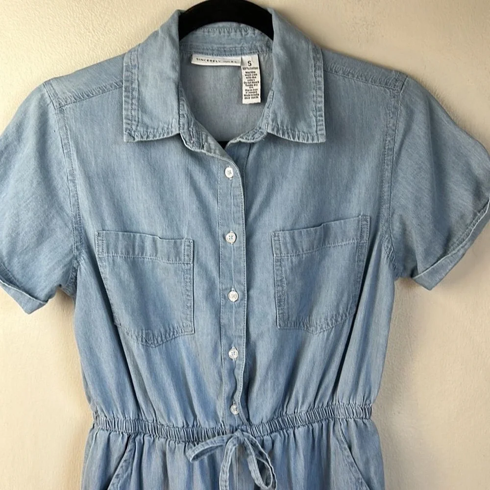 SINCERLY JULES Chambray Denim Utility Jumpsuit Size Small - Picture 3 of 7